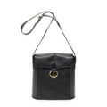 Shoulder Bag Vintage Flap Bucket Tote Black Grained Calfskin Leather