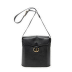 Shoulder Bag Vintage Flap Bucket Tote Black Grained Calfskin Leather