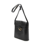 Shoulder Bag Vintage Flap Bucket Tote Black Grained Calfskin Leather