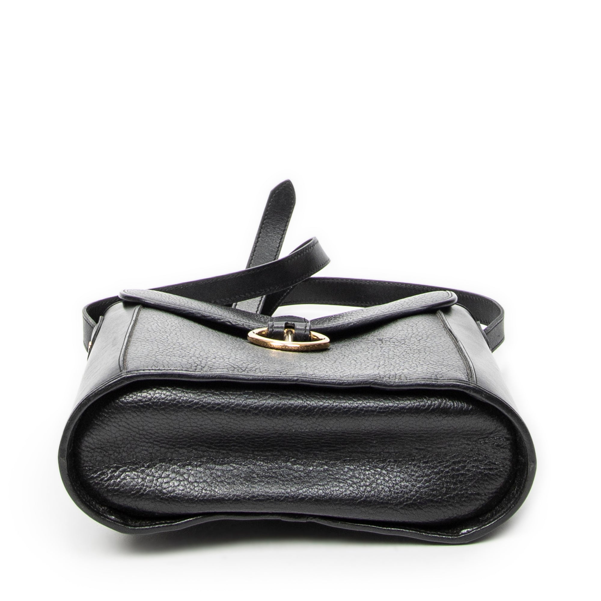 Shoulder Bag Vintage Flap Bucket Tote Black Grained Calfskin Leather