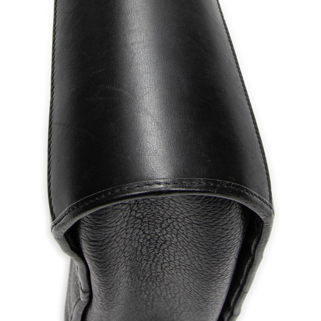 Shoulder Bag Vintage Flap Bucket Tote Black Grained Calfskin Leather