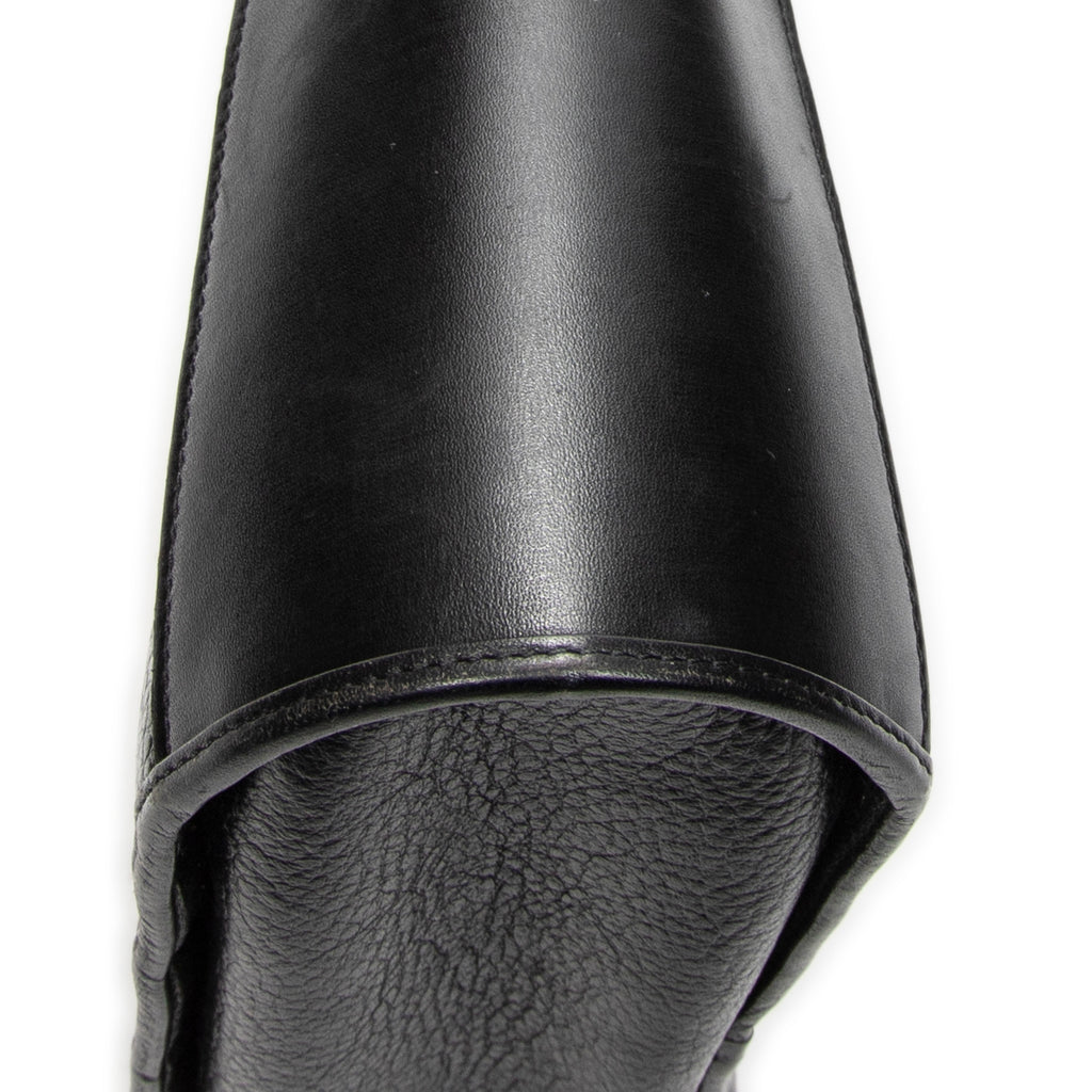 Shoulder Bag Vintage Flap Bucket Tote Black Grained Calfskin Leather