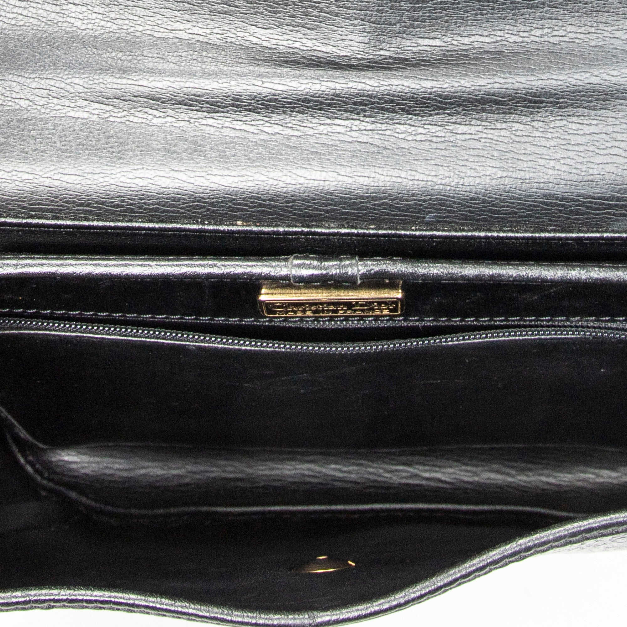 Shoulder Bag Vintage Flap Bucket Tote Black Grained Calfskin Leather