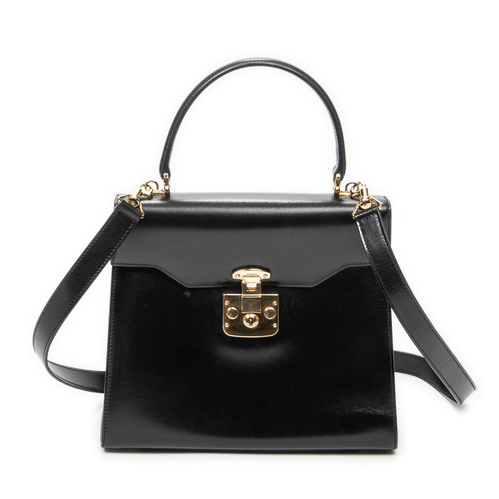 Shoulder Bag Vintage Flap Top Handle Black Smooth Calfskin Leather