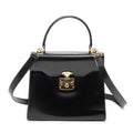 Shoulder Bag Vintage Flap Top Handle Black Smooth Calfskin Leather