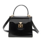 Shoulder Bag Vintage Flap Top Handle Black Smooth Calfskin Leather
