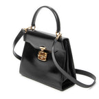 Shoulder Bag Vintage Flap Top Handle Black Smooth Calfskin Leather