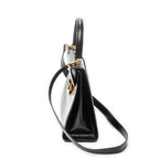 Shoulder Bag Vintage Flap Top Handle Black Smooth Calfskin Leather