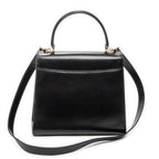Shoulder Bag Vintage Flap Top Handle Black Smooth Calfskin Leather