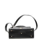 Shoulder Bag Vintage Flap Top Handle Black Smooth Calfskin Leather