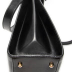 Shoulder Bag Vintage Flap Top Handle Black Smooth Calfskin Leather