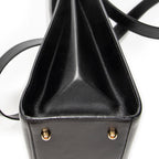 Shoulder Bag Vintage Flap Top Handle Black Smooth Calfskin Leather
