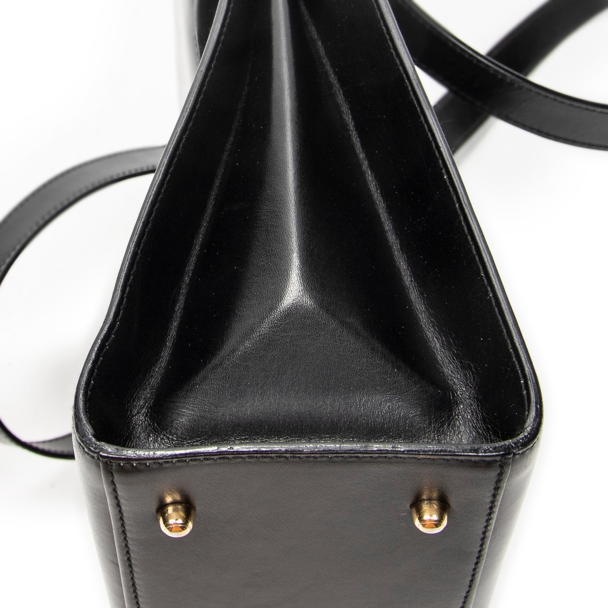 Shoulder Bag Vintage Flap Top Handle Black Smooth Calfskin Leather