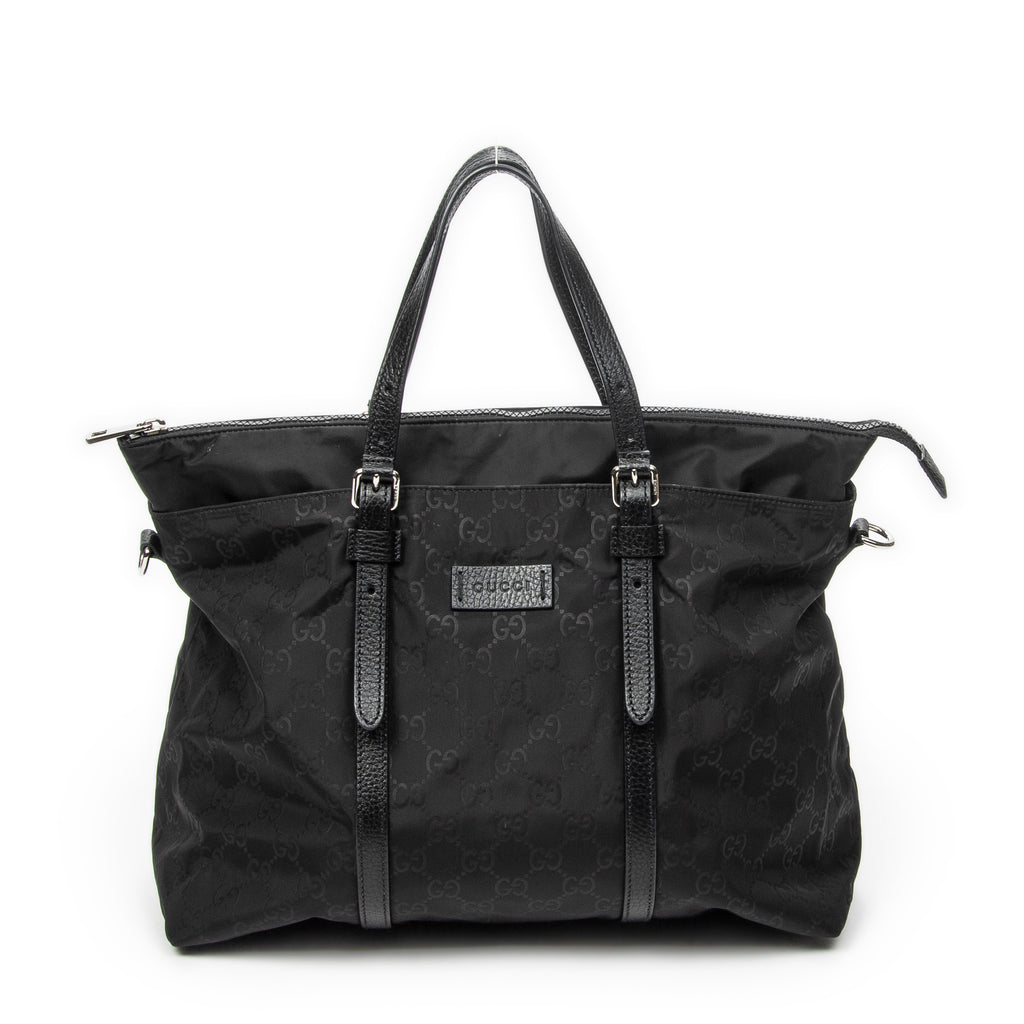 Shoulder Bag Zip Shopping Tote Black Guccissima Nylon Canvas