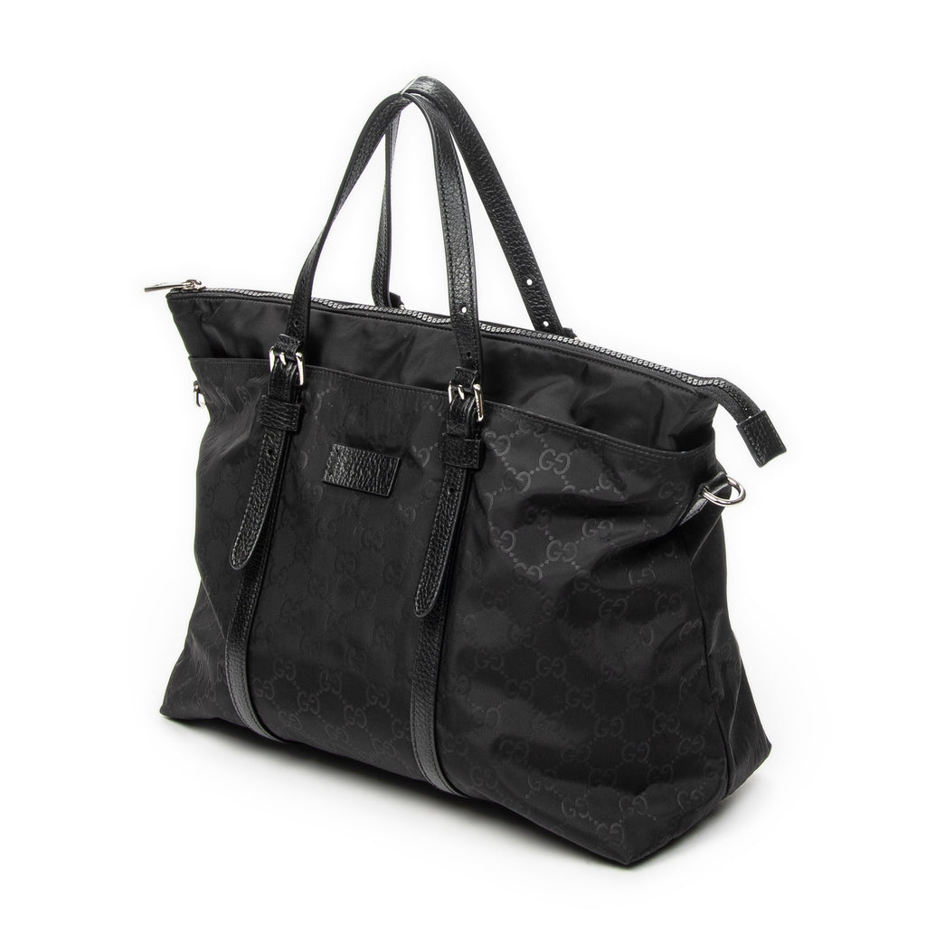 Shoulder Bag Zip Shopping Tote Black Guccissima Nylon Canvas