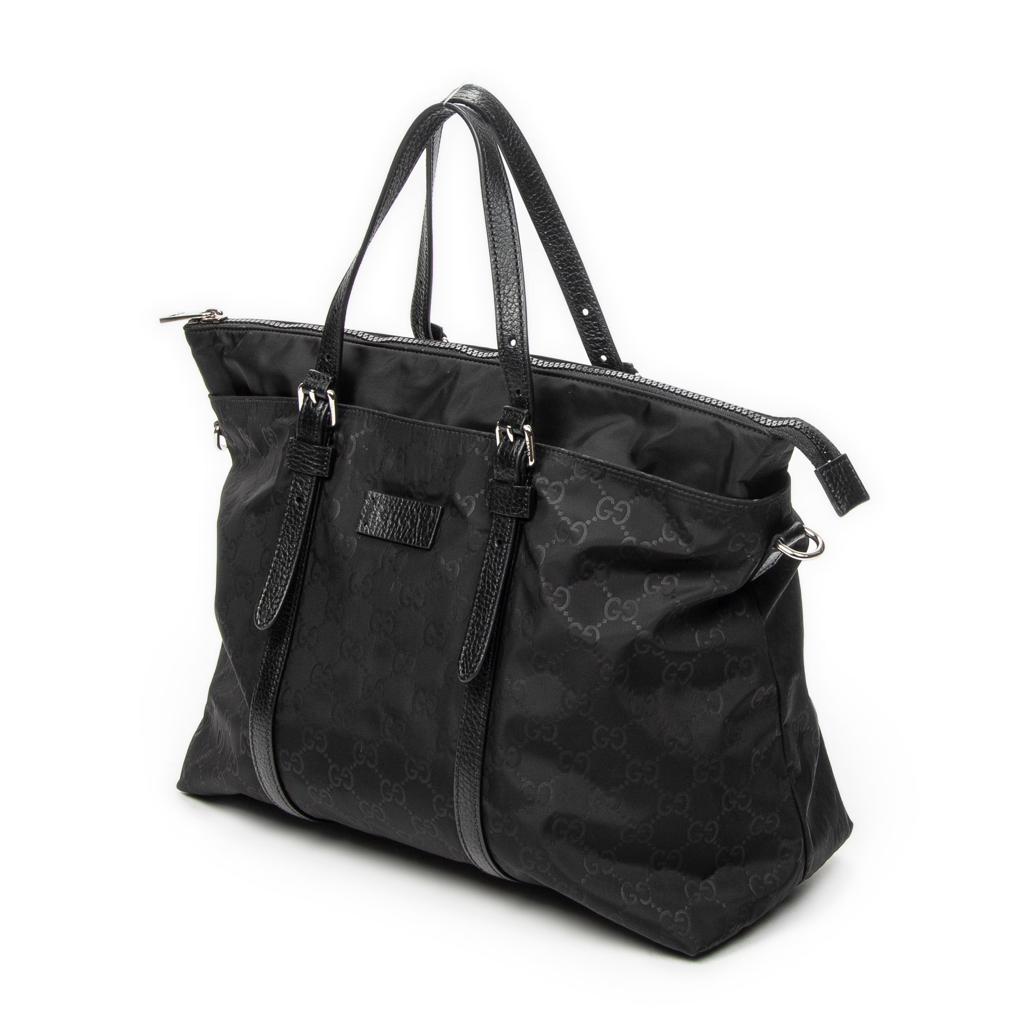 Shoulder Bag Zip Shopping Tote Black Guccissima Nylon Canvas