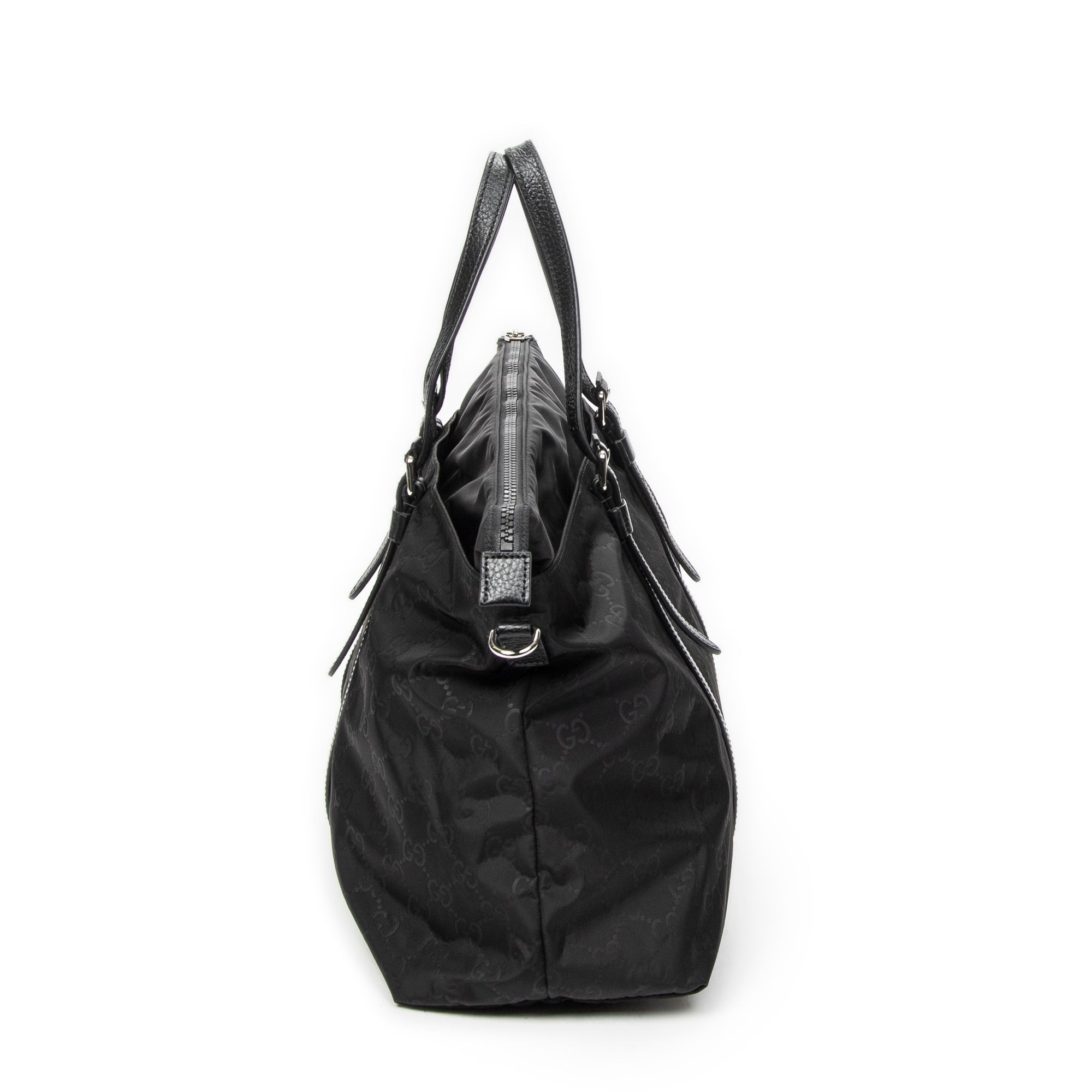 Shoulder Bag Zip Shopping Tote Black Guccissima Nylon Canvas