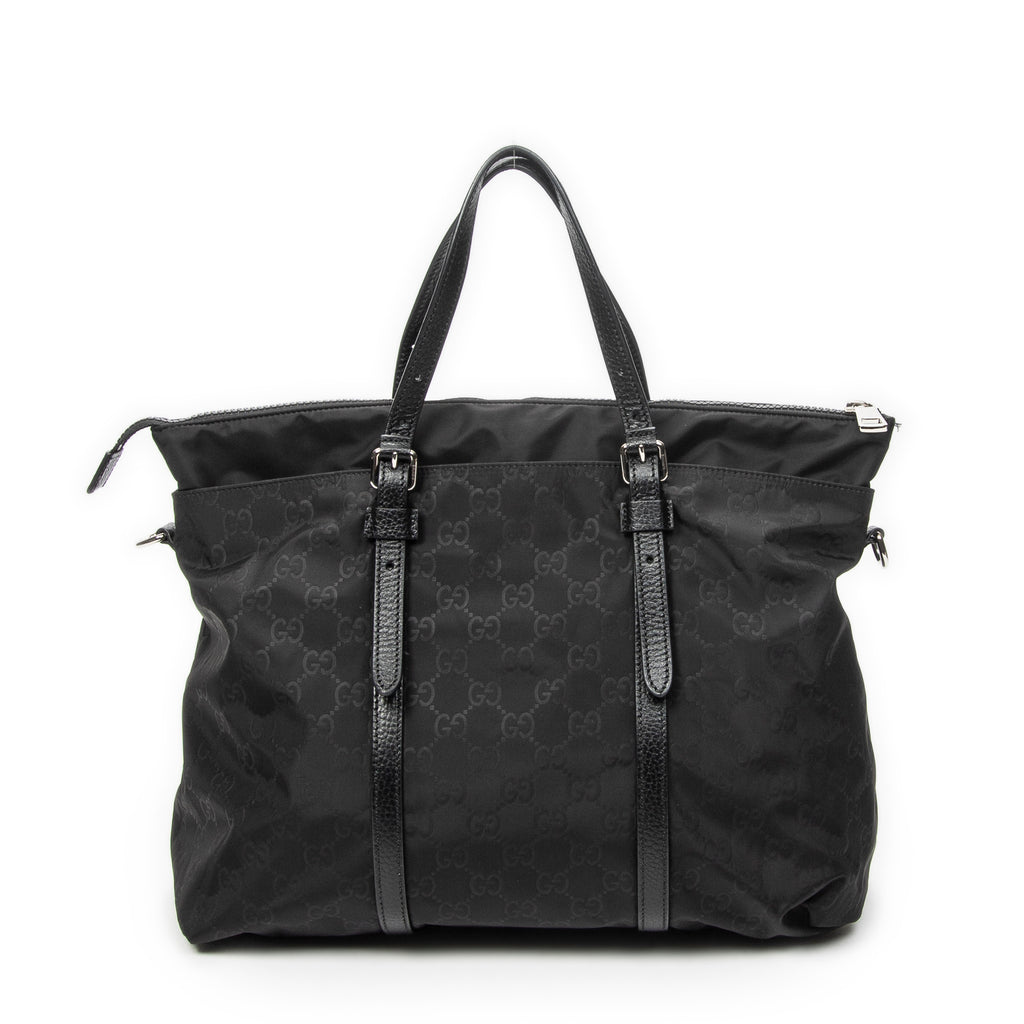 Shoulder Bag Zip Shopping Tote Black Guccissima Nylon Canvas