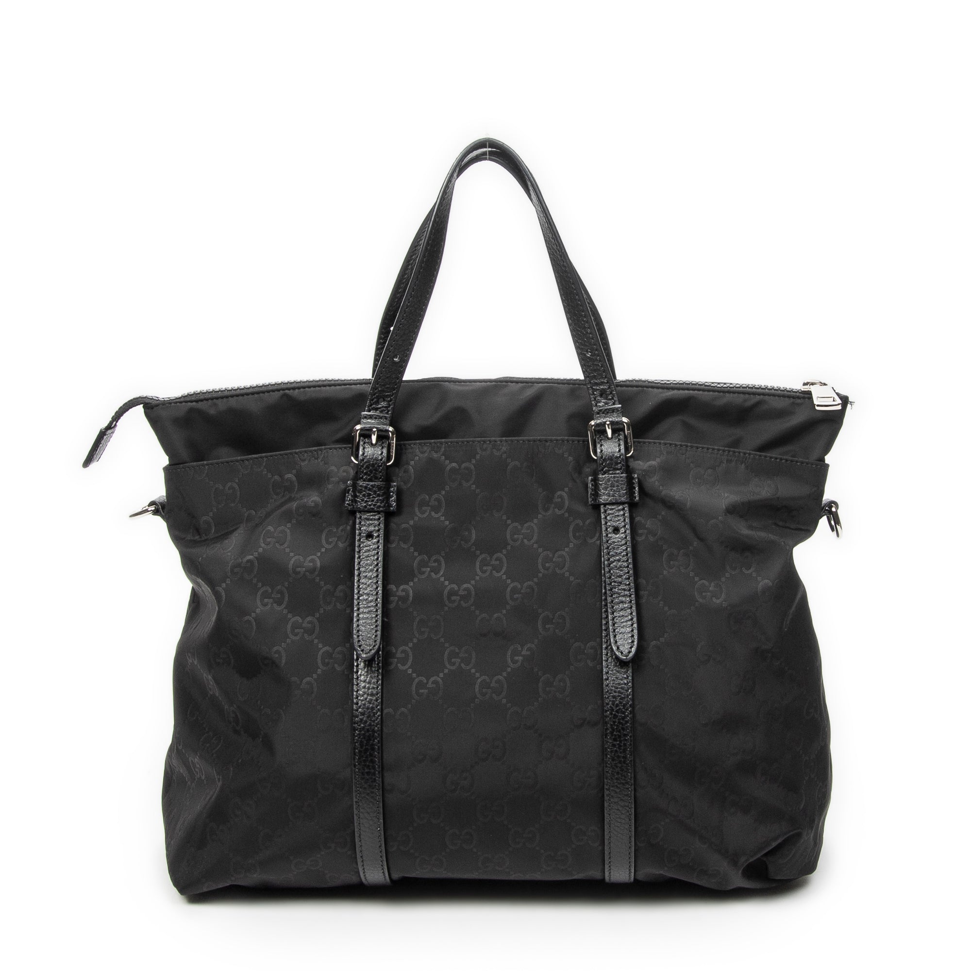 Shoulder Bag Zip Shopping Tote Black Guccissima Nylon Canvas