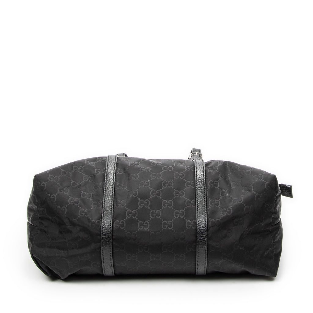 Shoulder Bag Zip Shopping Tote Black Guccissima Nylon Canvas