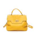 Shoulder Bag Turn Lock Flap Top Handle Yellow Vitello Caribu Leather