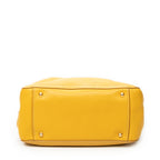 Shoulder Bag Turn Lock Flap Top Handle Yellow Vitello Caribu Leather