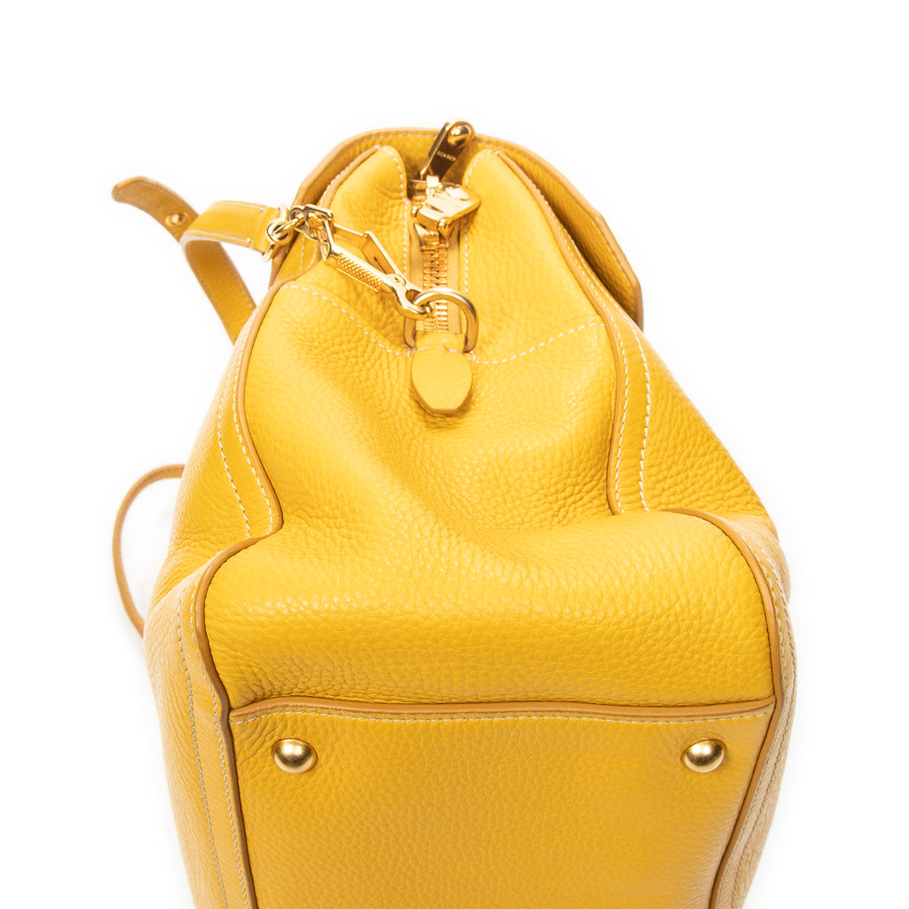 Shoulder Bag Turn Lock Flap Top Handle Yellow Vitello Caribu Leather