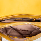 Shoulder Bag Turn Lock Flap Top Handle Yellow Vitello Caribu Leather