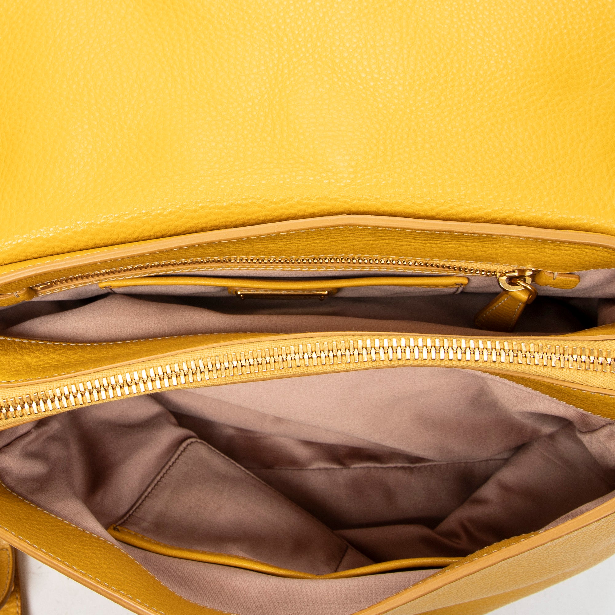 Shoulder Bag Turn Lock Flap Top Handle Yellow Vitello Caribu Leather