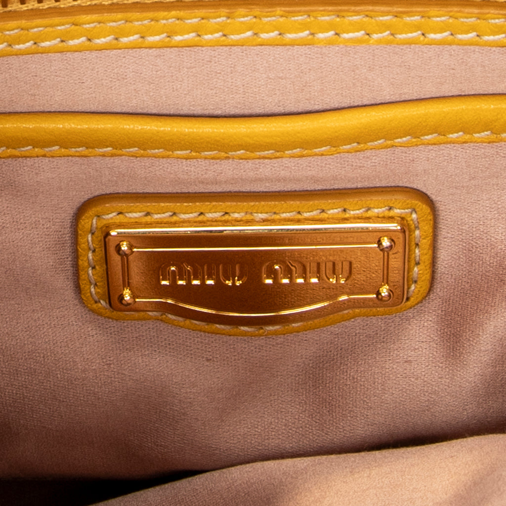 Shoulder Bag Turn Lock Flap Top Handle Yellow Vitello Caribu Leather