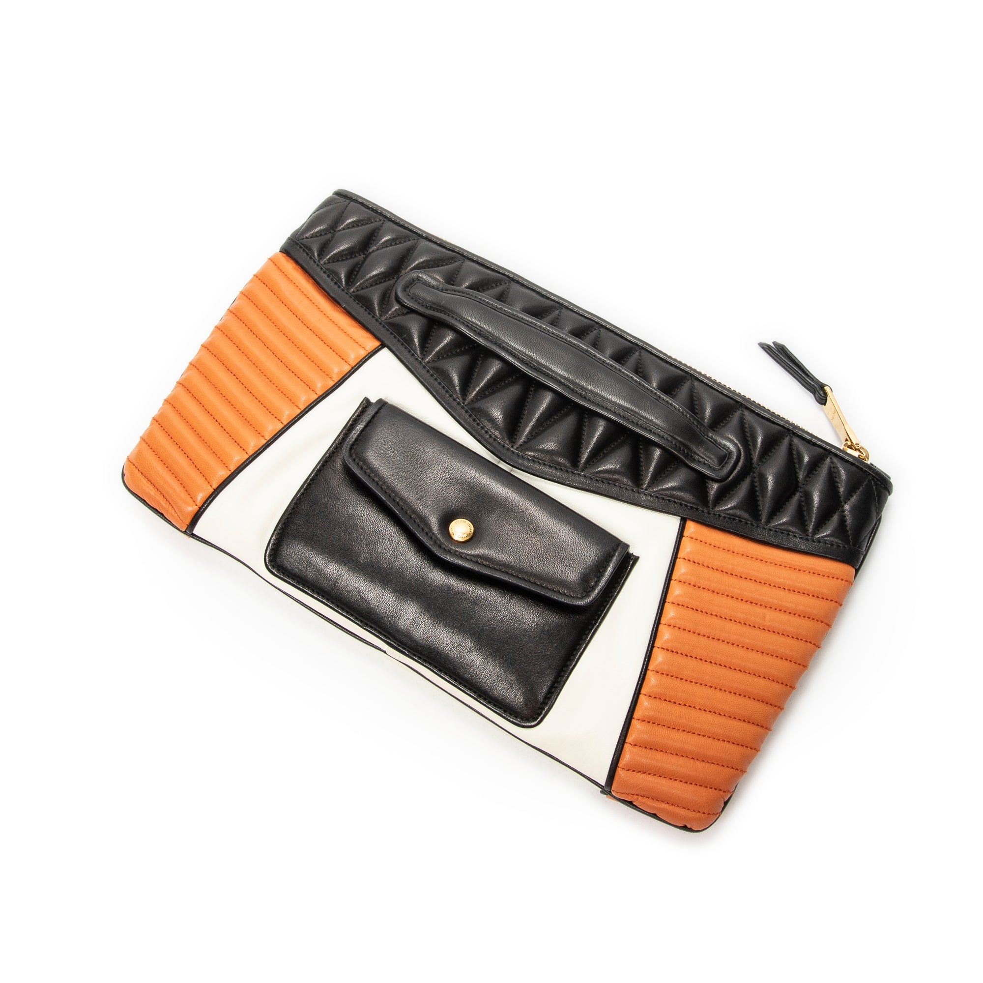 Clutch Biker Zip Clutch Dark Brown Nappa Quilted Leather