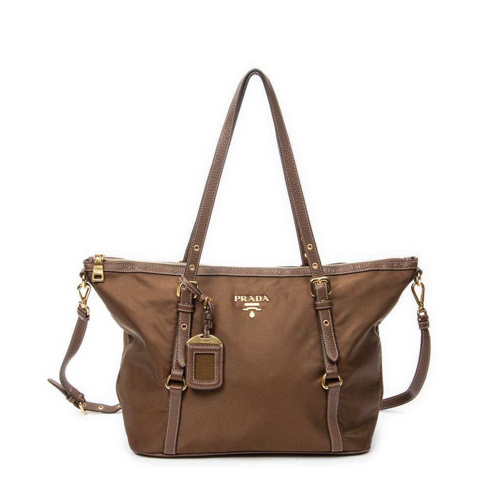 Shoulder Bag Zip Shopping Tote Brown Nylon Canvas