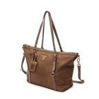 Shoulder Bag Zip Shopping Tote Brown Nylon Canvas