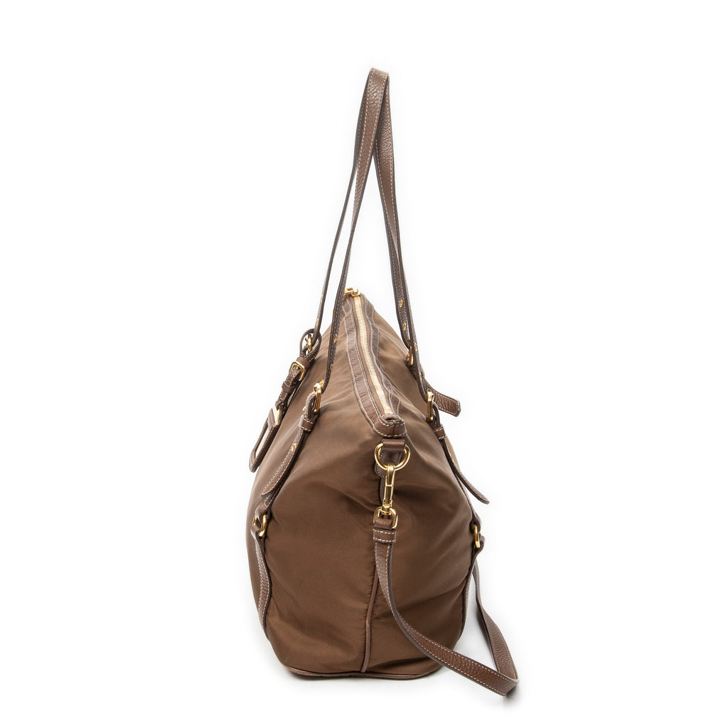 Shoulder Bag Zip Shopping Tote Brown Nylon Canvas