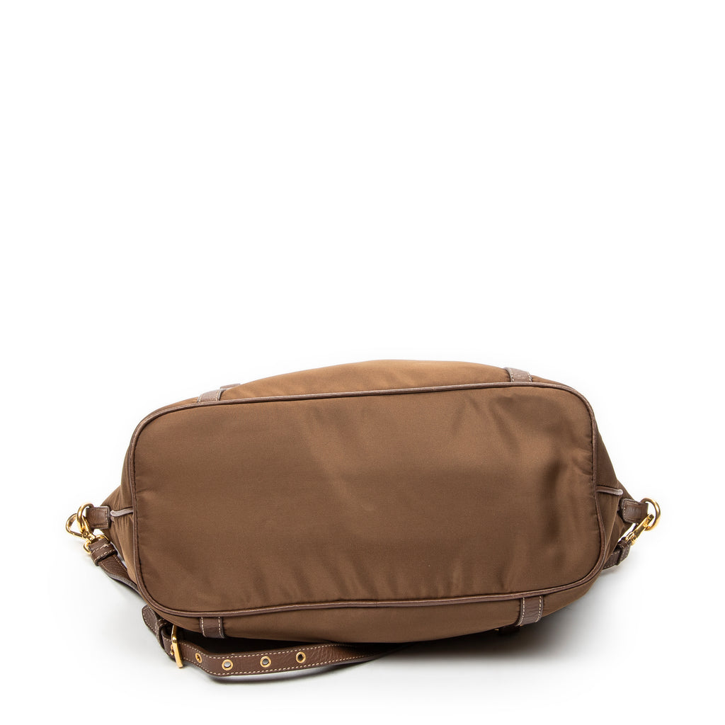 Shoulder Bag Zip Shopping Tote Brown Nylon Canvas