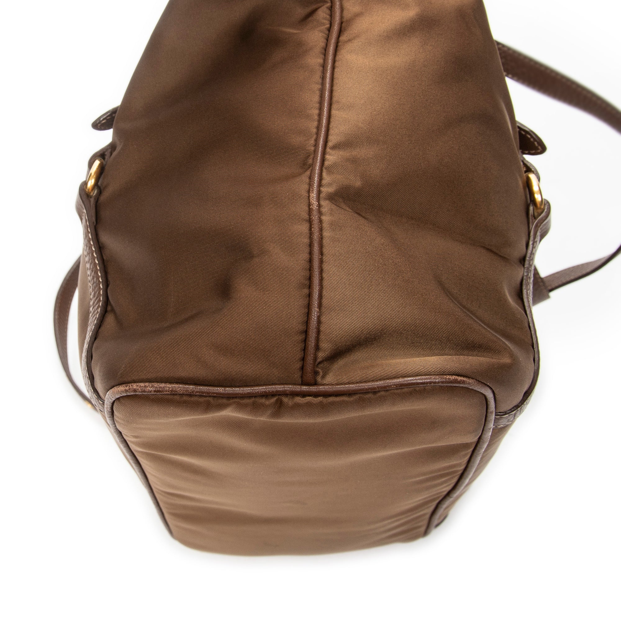 Shoulder Bag Zip Shopping Tote Brown Nylon Canvas
