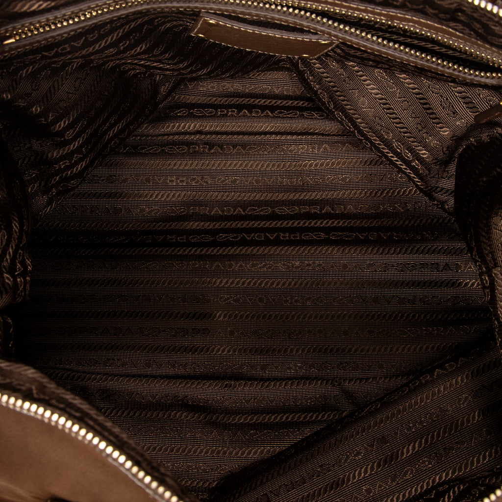 Shoulder Bag Zip Shopping Tote Brown Nylon Canvas