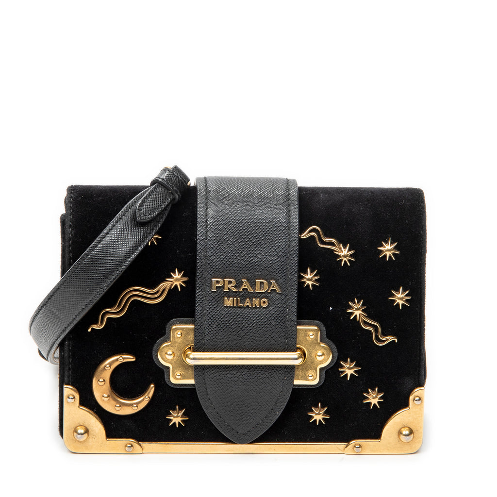 Shoulder Bag Cahier Astrology Crossbody Black Embellished Velvet Canvas