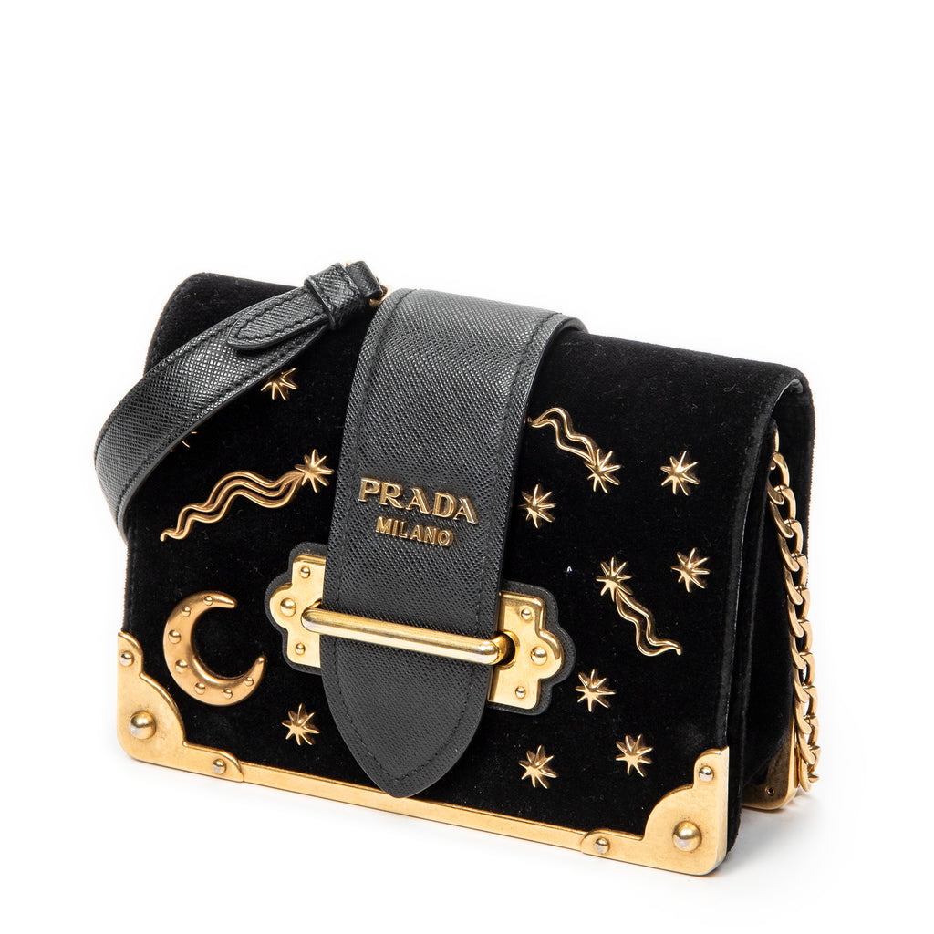 Shoulder Bag Cahier Astrology Crossbody Black Embellished Velvet Canvas