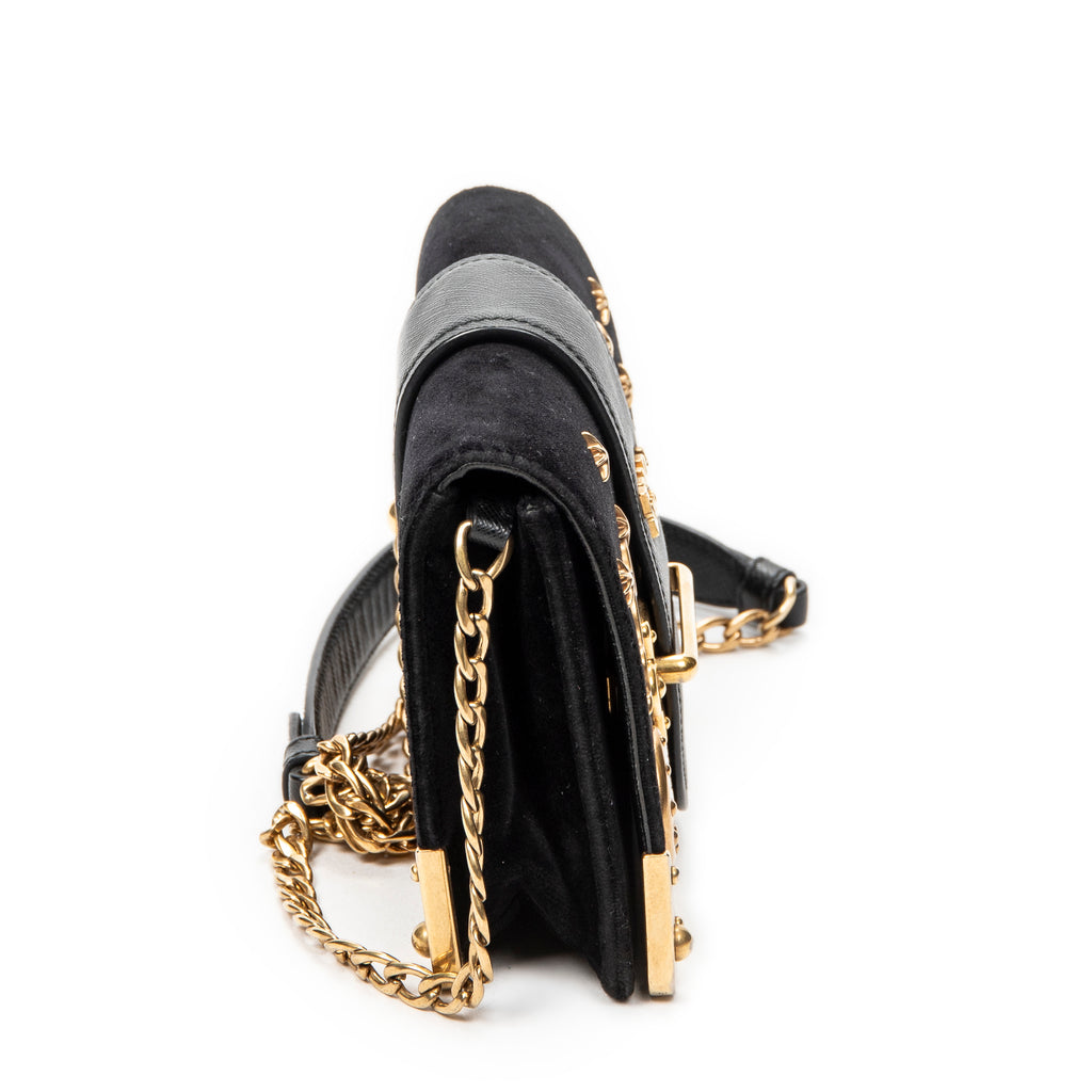 Shoulder Bag Cahier Astrology Crossbody Black Embellished Velvet Canvas