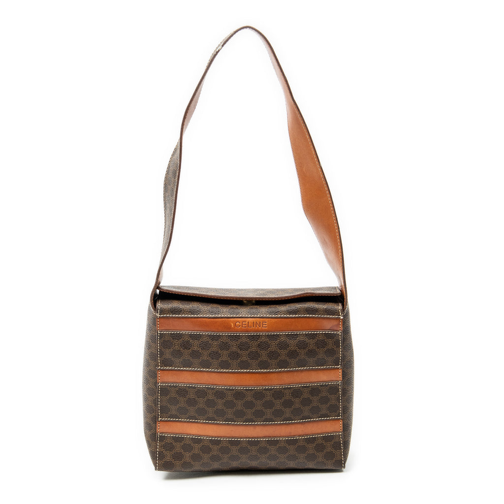 Shoulder Bag Fold Over Shoulder Tote Brown Macadam Coated Canvas