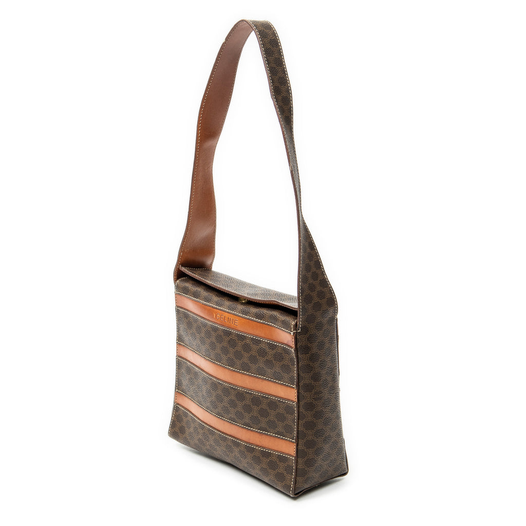 Shoulder Bag Fold Over Shoulder Tote Brown Macadam Coated Canvas