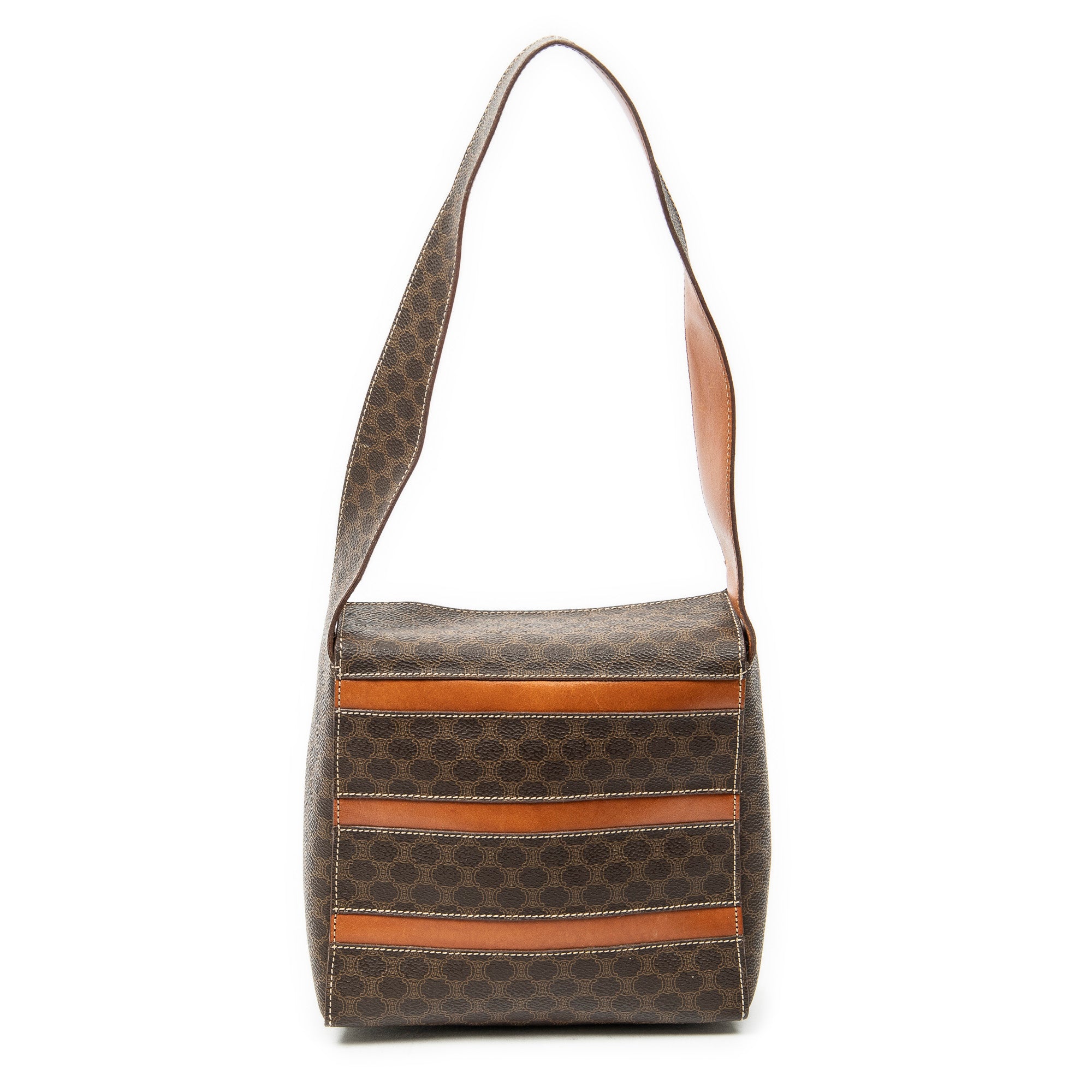 Shoulder Bag Fold Over Shoulder Tote Brown Macadam Coated Canvas