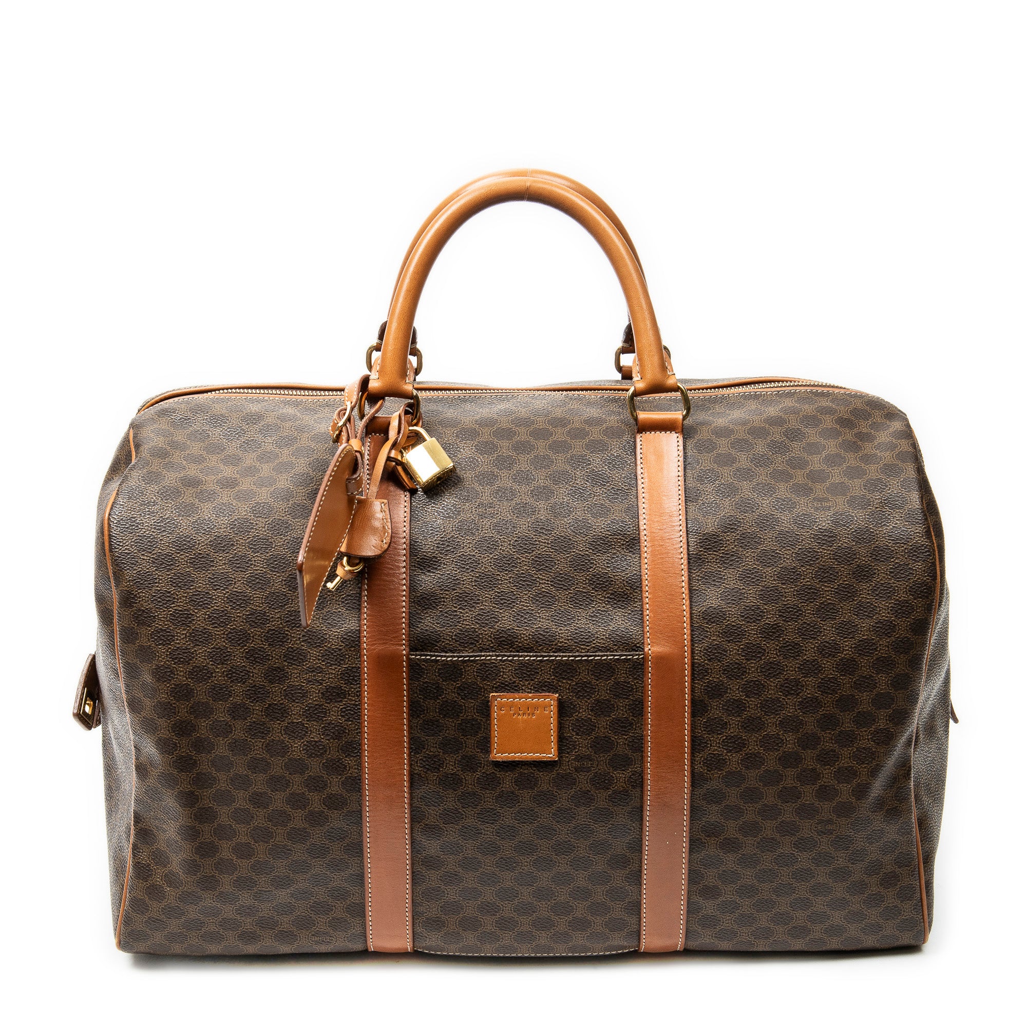 Travel Bag Vintage Medium Travel Boston Brown Macadam Coated Canvas