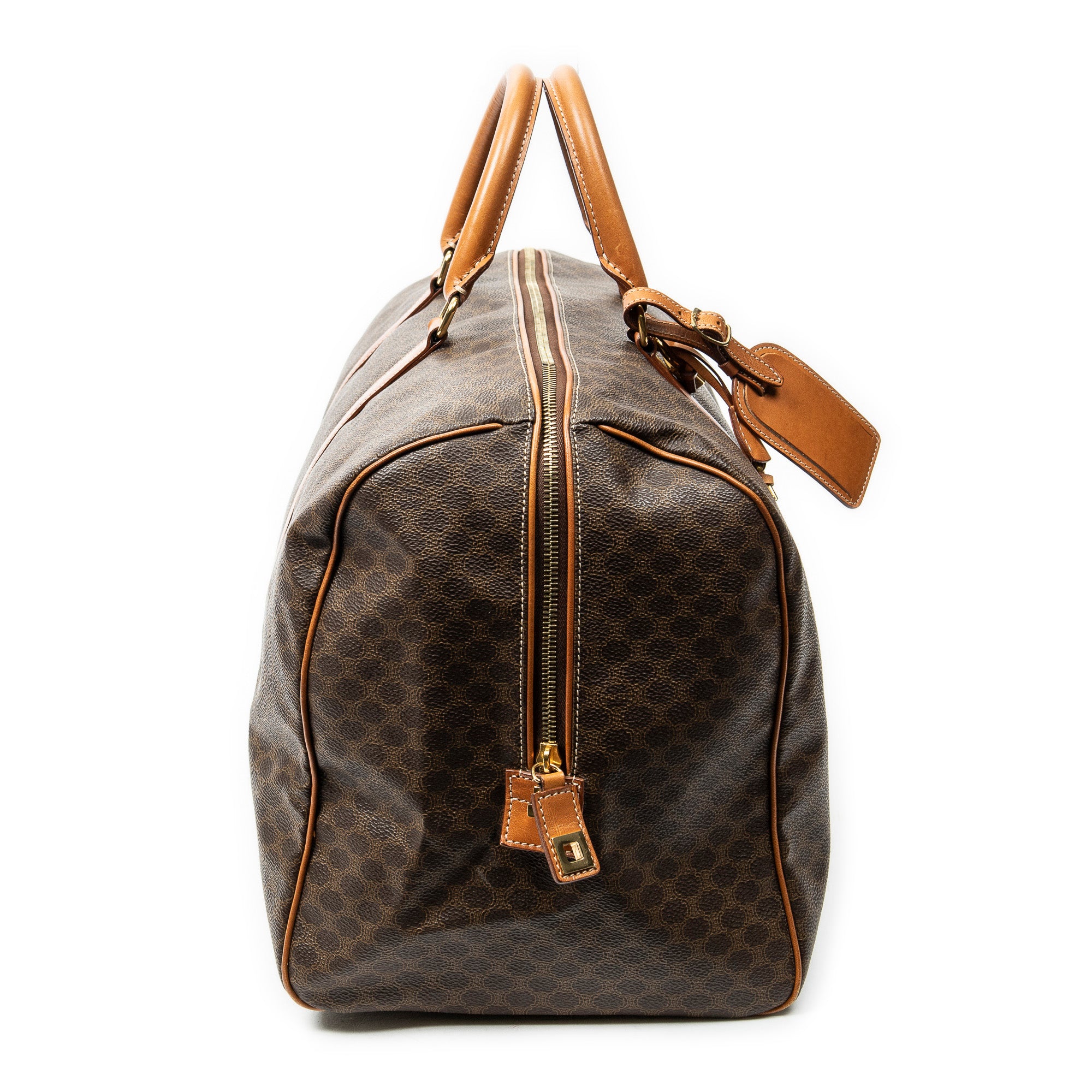 Travel Bag Vintage Medium Travel Boston Brown Macadam Coated Canvas