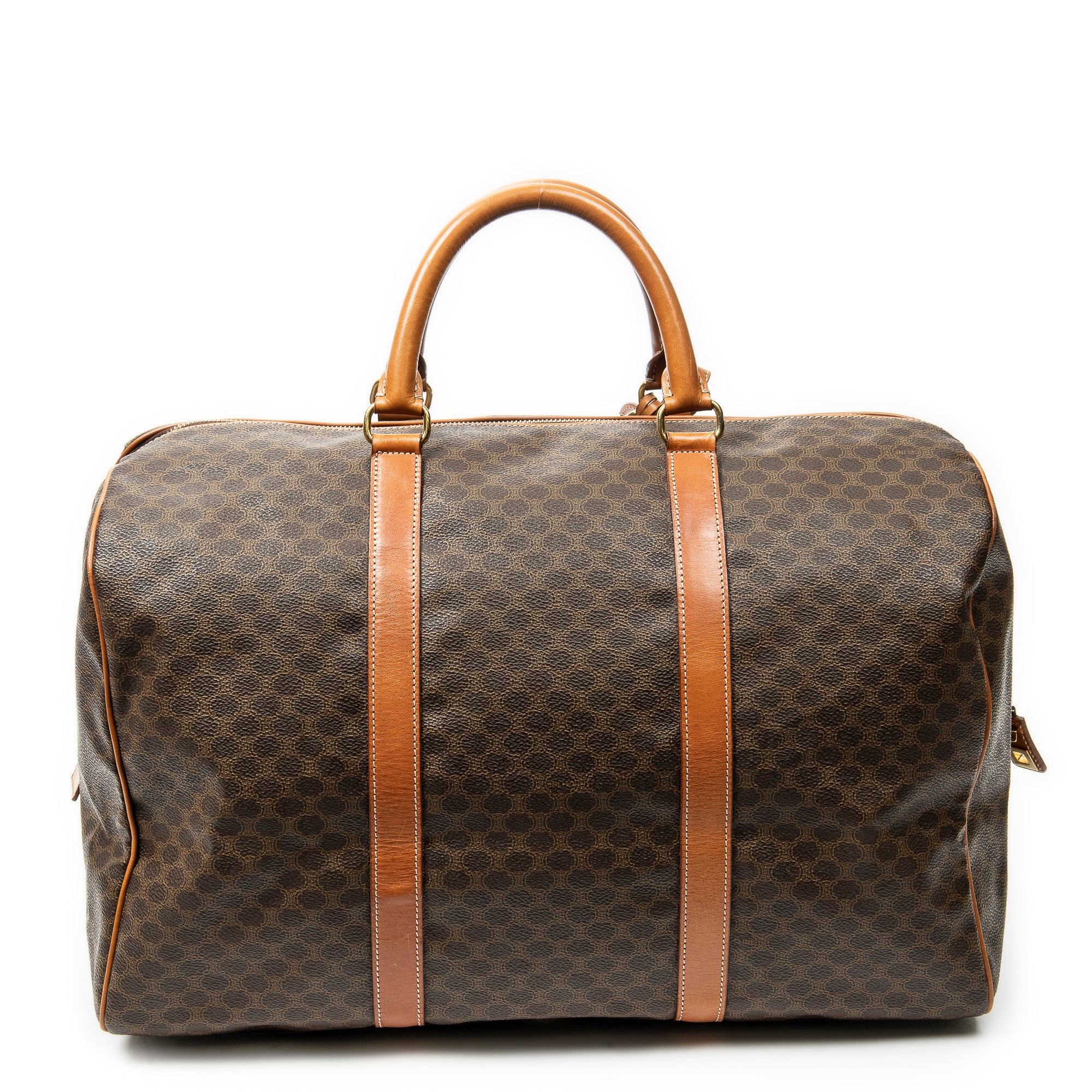 Travel Bag Vintage Medium Travel Boston Brown Macadam Coated Canvas