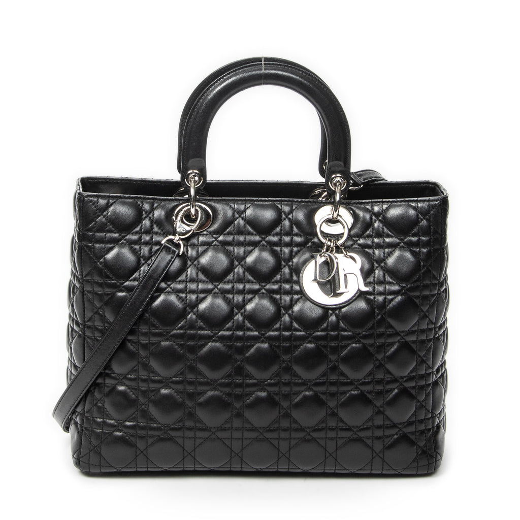 Shoulder Bag Large Lady Dior Zip Black Cannage Lambskin Leather