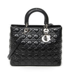 Shoulder Bag Large Lady Dior Zip Black Cannage Lambskin Leather
