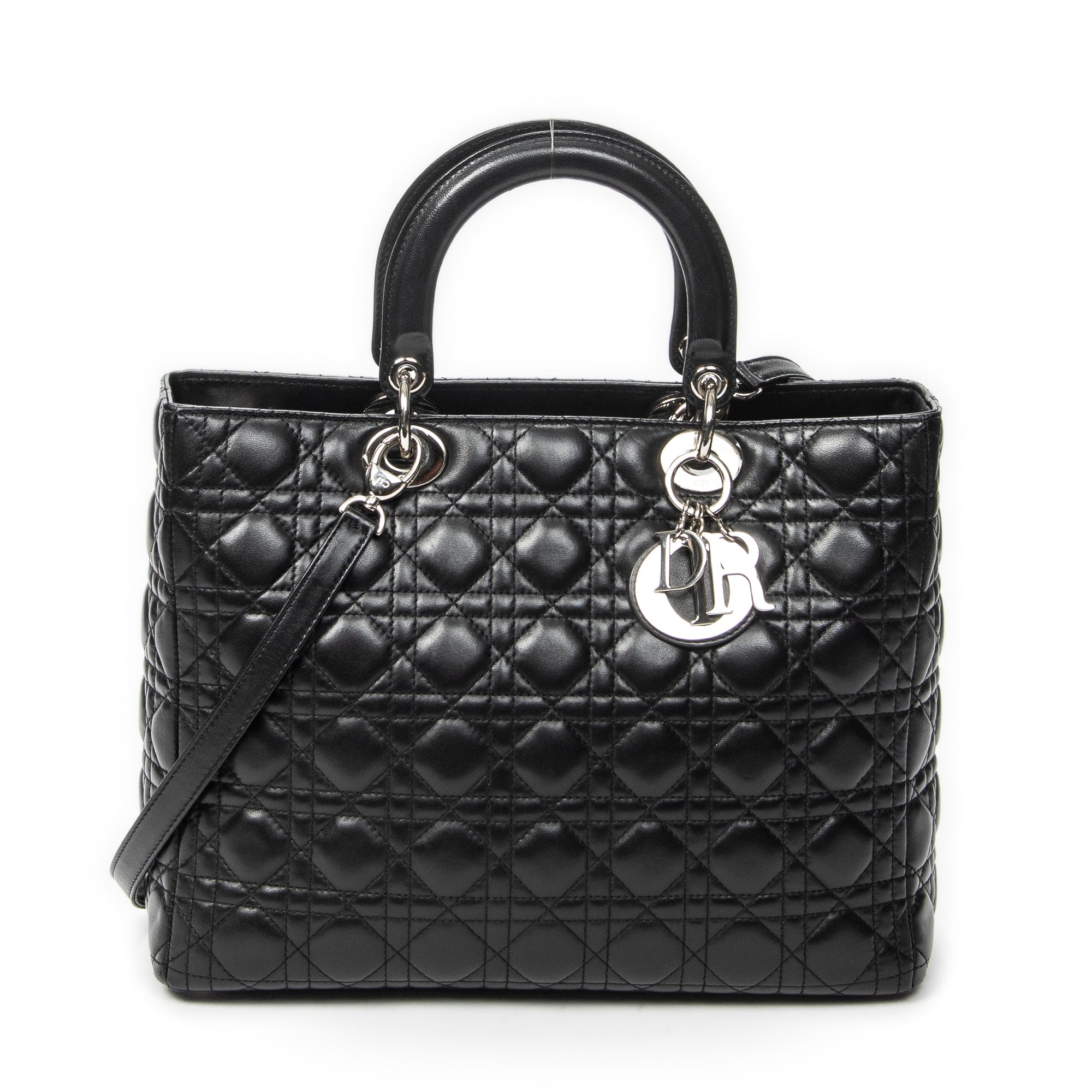 Shoulder Bag Large Lady Dior Zip Black Cannage Lambskin Leather