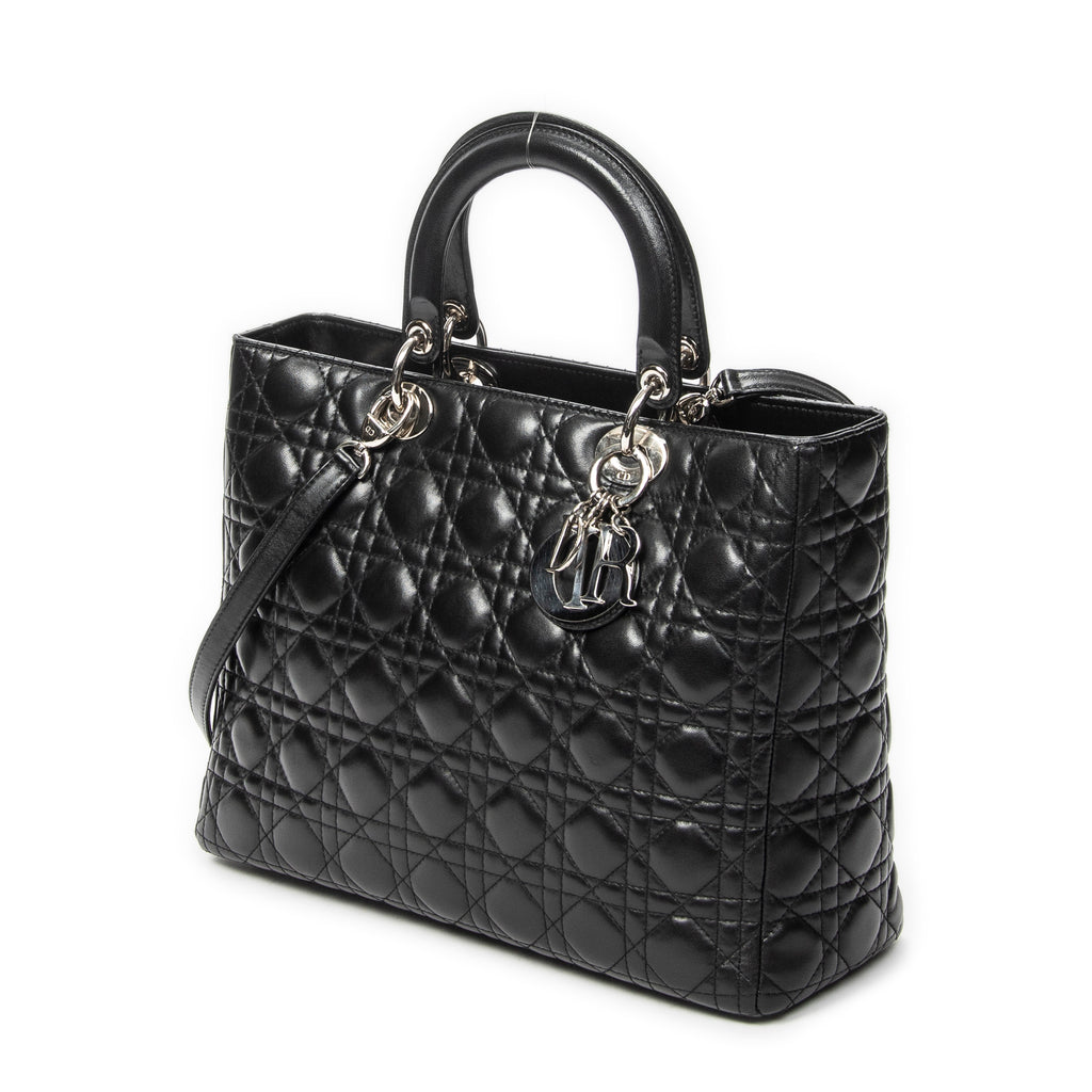 Shoulder Bag Large Lady Dior Zip Black Cannage Lambskin Leather